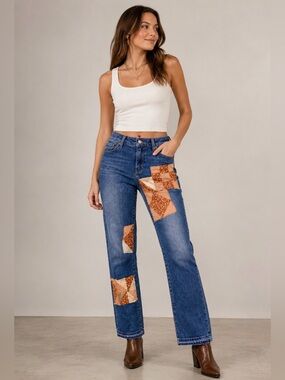 Lucky Brand Handcrafted Patchwork Jeans Size 27 / 4 Boho Quilt Denim